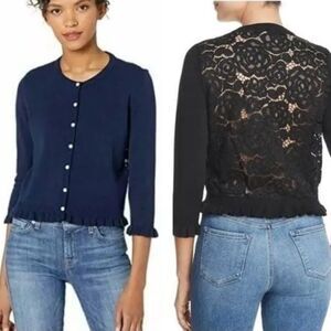 KARL LAGERFELD PARIS Lace Back Ruffle Cardigan XS